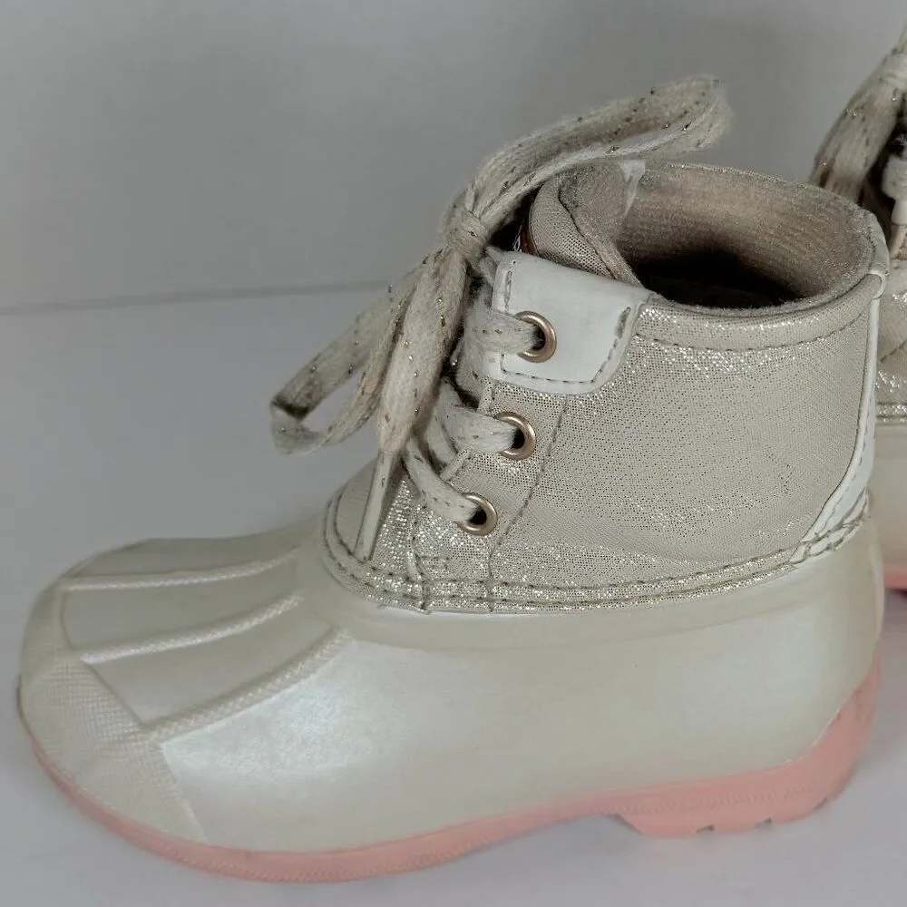 Sperry Port Duck Boots Shimmery Ivory Pearl Toddler Size 8